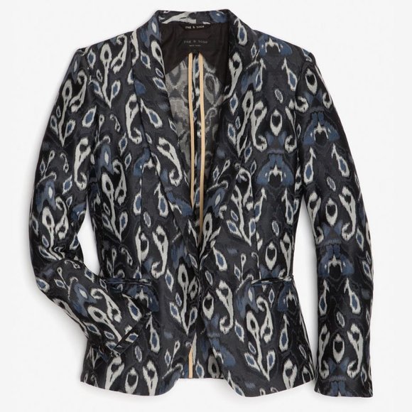RAG & BONE Silver Ikat Brocade Jacquard Blazer Tuxedo Jacket sz 0 Women's Tux - Picture 3 of 14